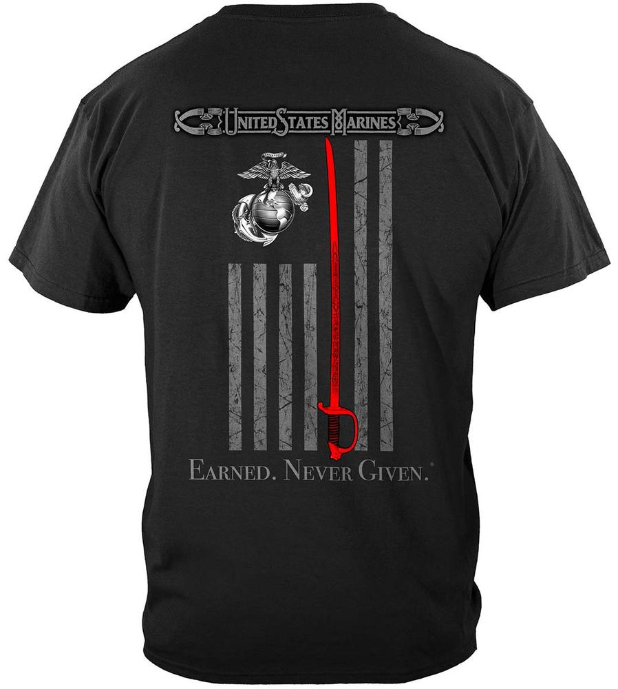 Marine Corps USMC Thin Red Line American Flag Earned Never Given Premium T-Shirt - Customer Photo From NP