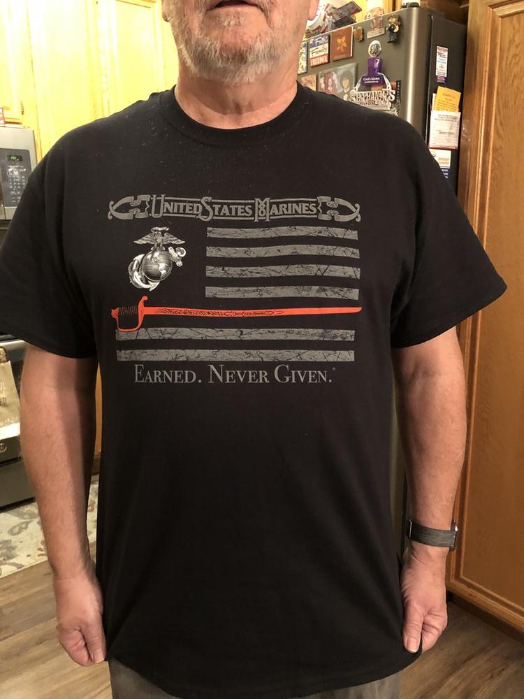 Marine Corps USMC Thin Red Line American Flag Earned Never Given Premium T-Shirt - Customer Photo From Jerry Franklin