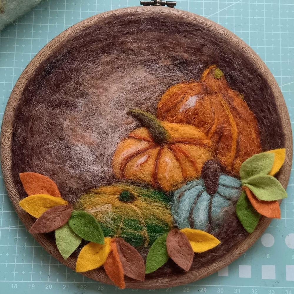 Painting with Wool Needle Felting Kit | Pumpkins in a Hoop - Customer Photo From Debbie Bode