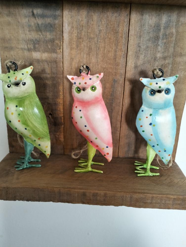 Handmade Metal Owl Hanging Ornament - Green - Customer Photo From Robyn Rupuha