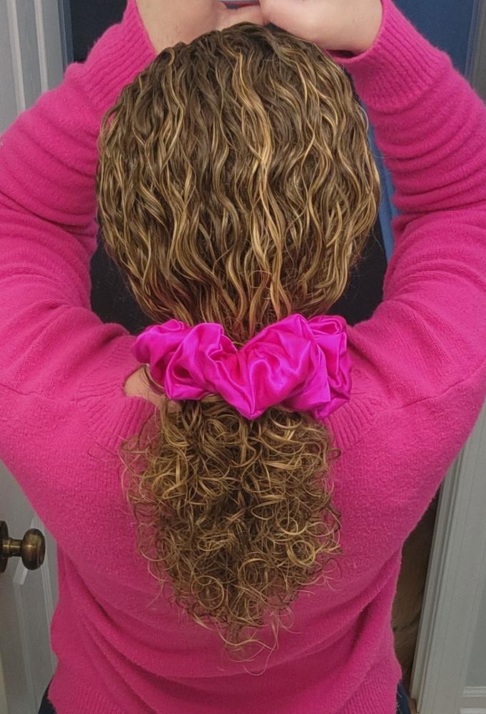 Hot Pink Peony Silk Scrunchie - Customer Photo From Meghan Jewett