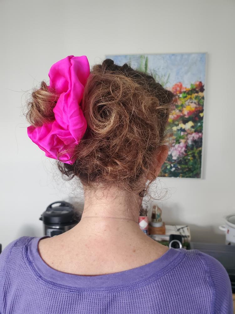 Hot Pink Peony Silk Scrunchie - Customer Photo From Steph P.