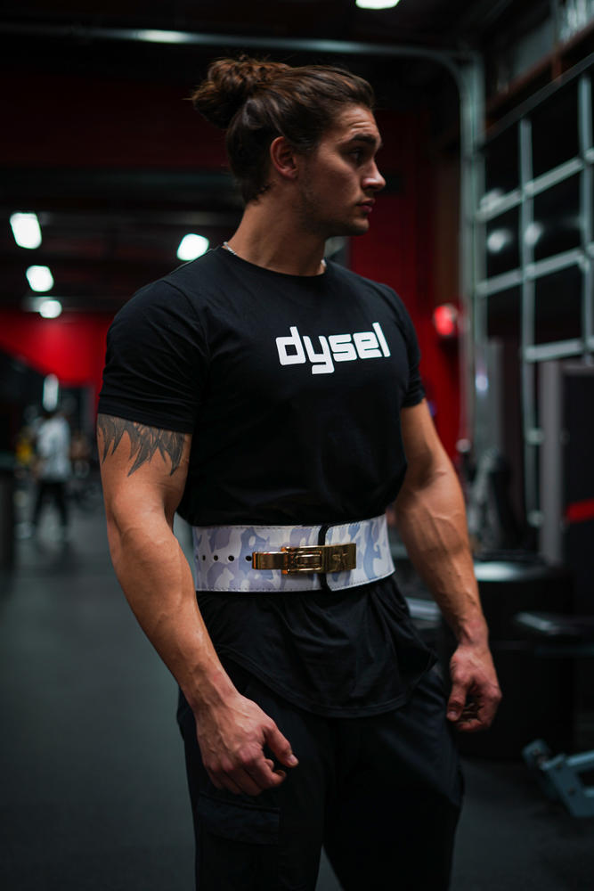 Dysel Powerlifting Belt - Hellcat Purple Camo With Gold Lever