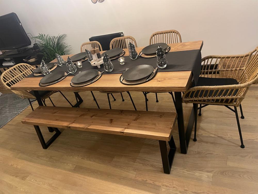 Rustic Dining Table Set - Thin Trapezium Legs - Customer Photo From Mel