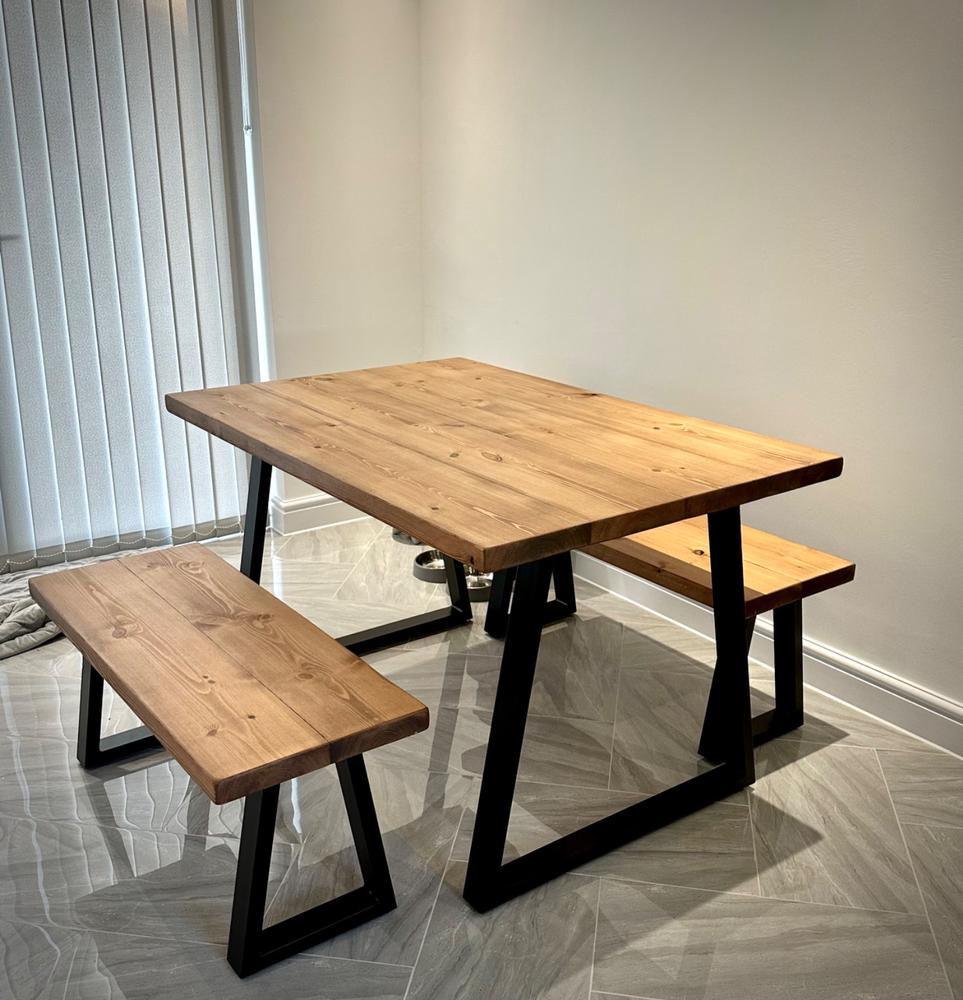 Rustic Dining Table - Thick Trapezium Legs -Masterplank UK