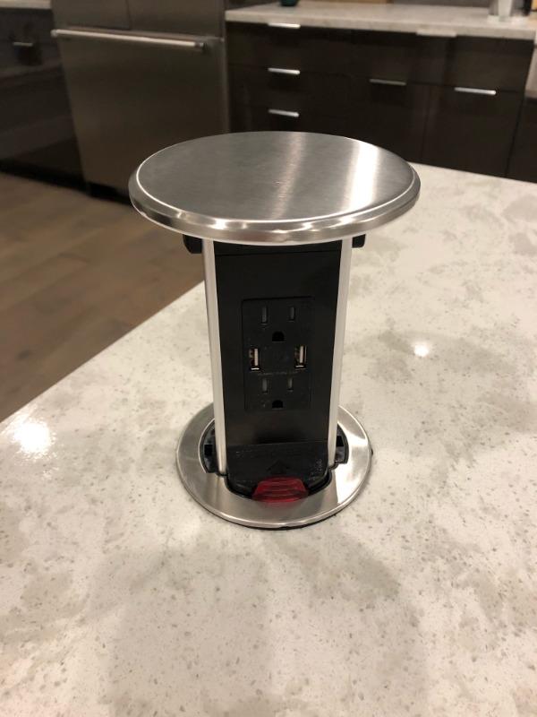 Automatic Pop up Outlet for Kitchen Counter Island,Pop Out Outlet Station  with USB C, Splash Resistant,3.15 Diameter Round Pop Up Counter Outlet  with