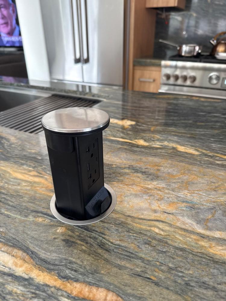 Lew PUR20AC2PD-SS Round Kitchen Pop Up Dual Outlet, USB-A/C Charging, Stainless - Customer Photo From Sherri Dorfman