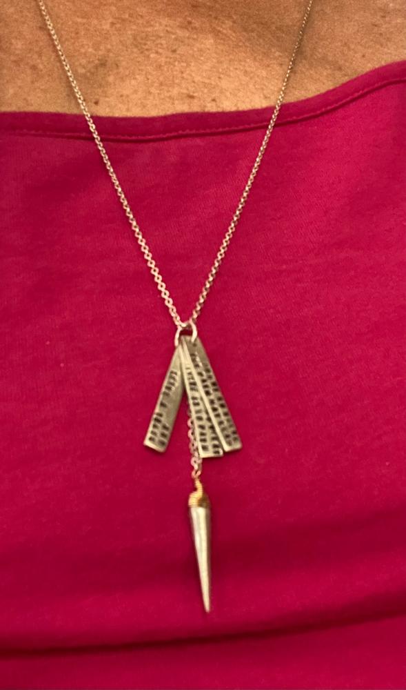 "Do not go where the path may lead, go instead where there is no path and leave a trail” -Ralph Waldo Emerson Quote Necklace - Customer Photo From Cheryl Cary