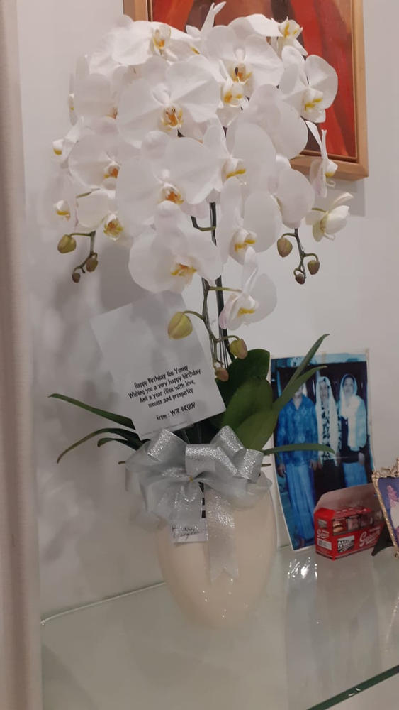 Triple Majesty White Orchid in Vase - Customer Photo From Cyntia Ong