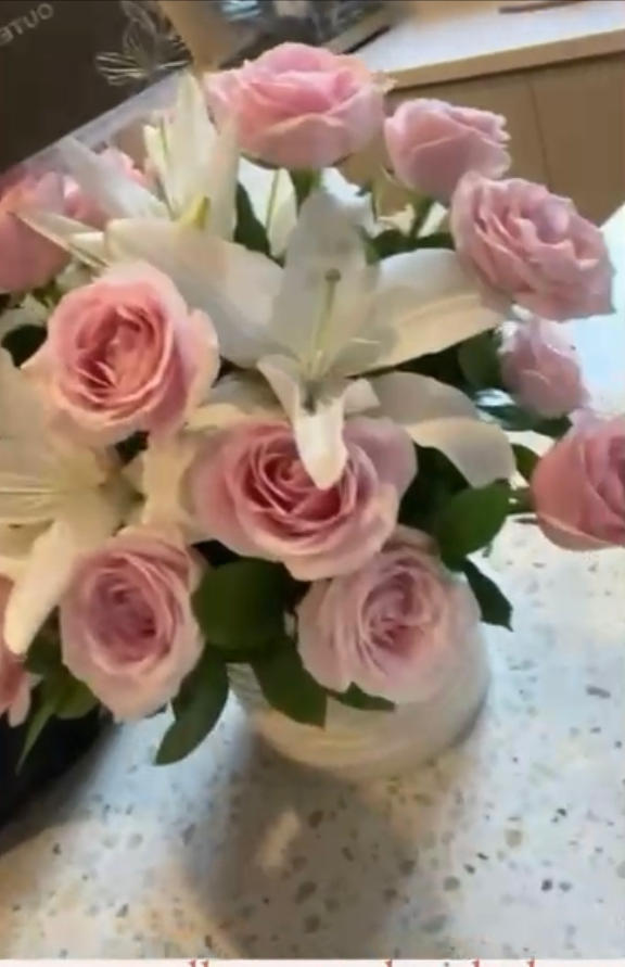 White Lilies And Pink Roses in Vase - Customer Photo From Lina Sumedi