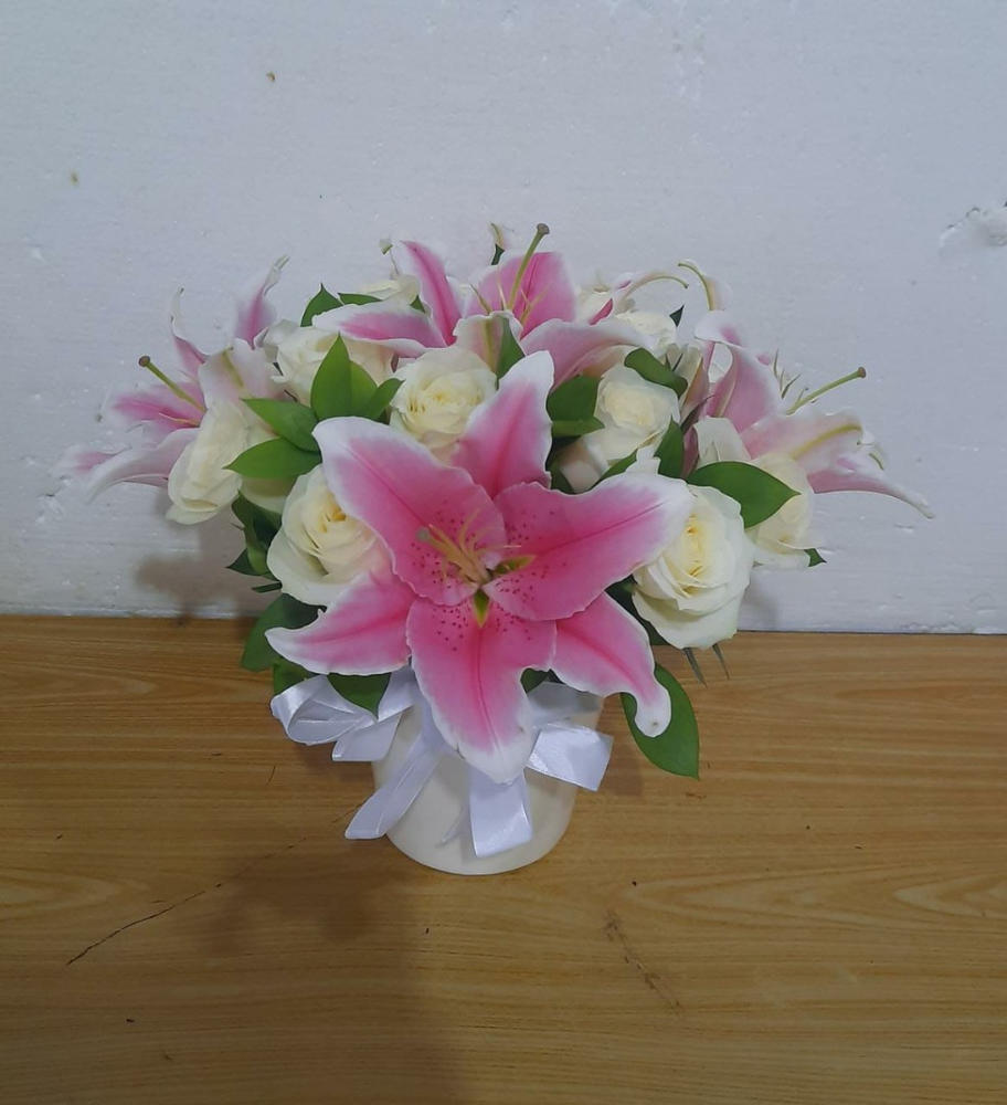 White Lilies And Pink Roses in Vase - Customer Photo From Irma Herwinda