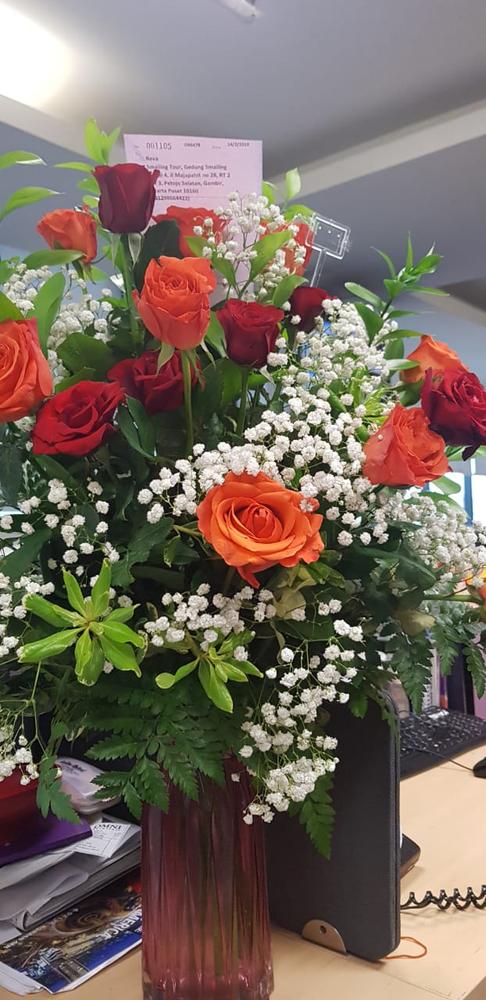 18 Red And Orange Roses in Vase - Customer Photo From Patrick M.
