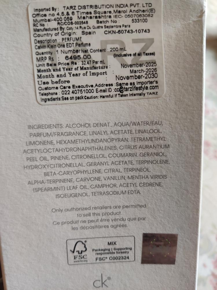 Calvin Klein CK One Eau de Toilette for Men - Customer Photo From Prem Anand N