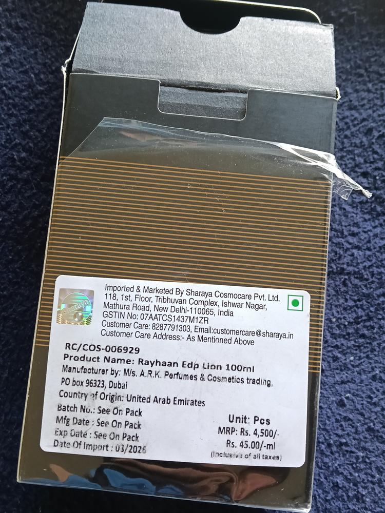 Rayhaan Lion Eau de Parfum for Men - Customer Photo From Savio