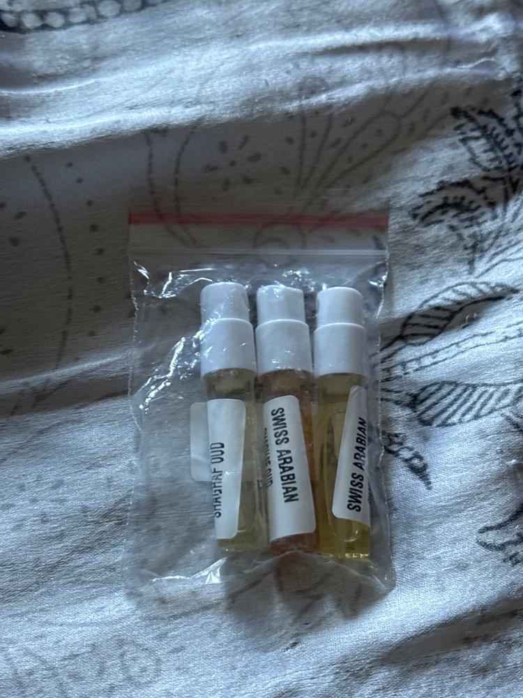 Swiss Arabian Shagaf Sampling Set ( Oud, Vanilla Toffee, Oud Tonka) 3 x 1ml - Customer Photo From Himalaya