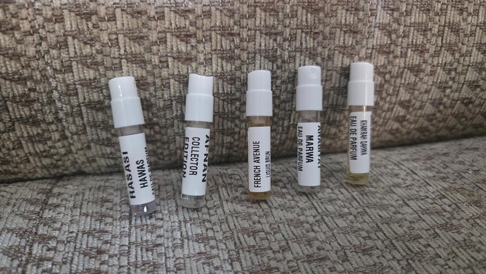 Best of Middle East Sampling Set( Hawas, Liquid Brun, Marwa, Khamrah Qahwa, Collector Edition) 5 x 1ml - Customer Photo From Fasil Muhammed