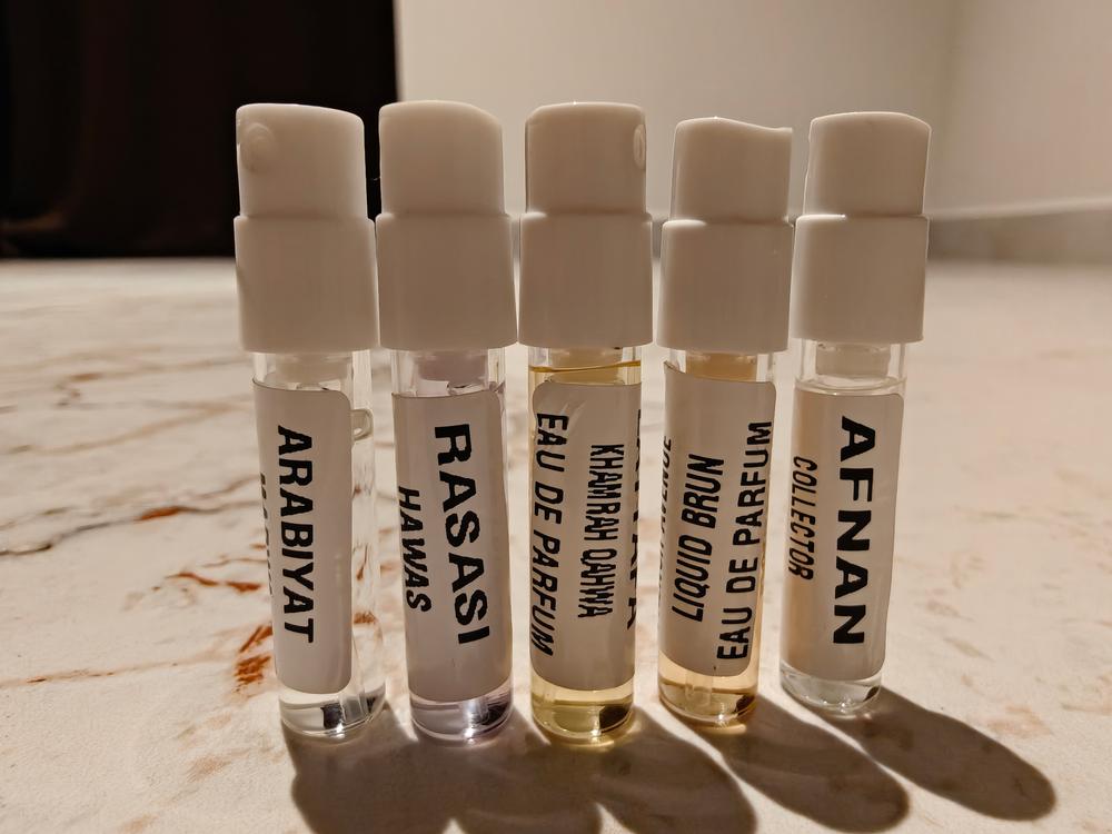 Best of Middle East Sampling Set( Hawas, Liquid Brun, Marwa, Khamrah Qahwa, Collector Edition) 5 x 1ml - Customer Photo From Dinesh Viswanathan