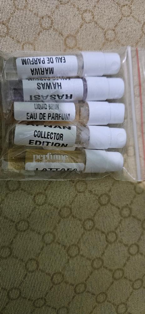 Best of Middle East Sampling Set( Hawas, Liquid Brun, Marwa, Khamrah Qahwa, Collector Edition) 5 x 1ml - Customer Photo From Indresh P