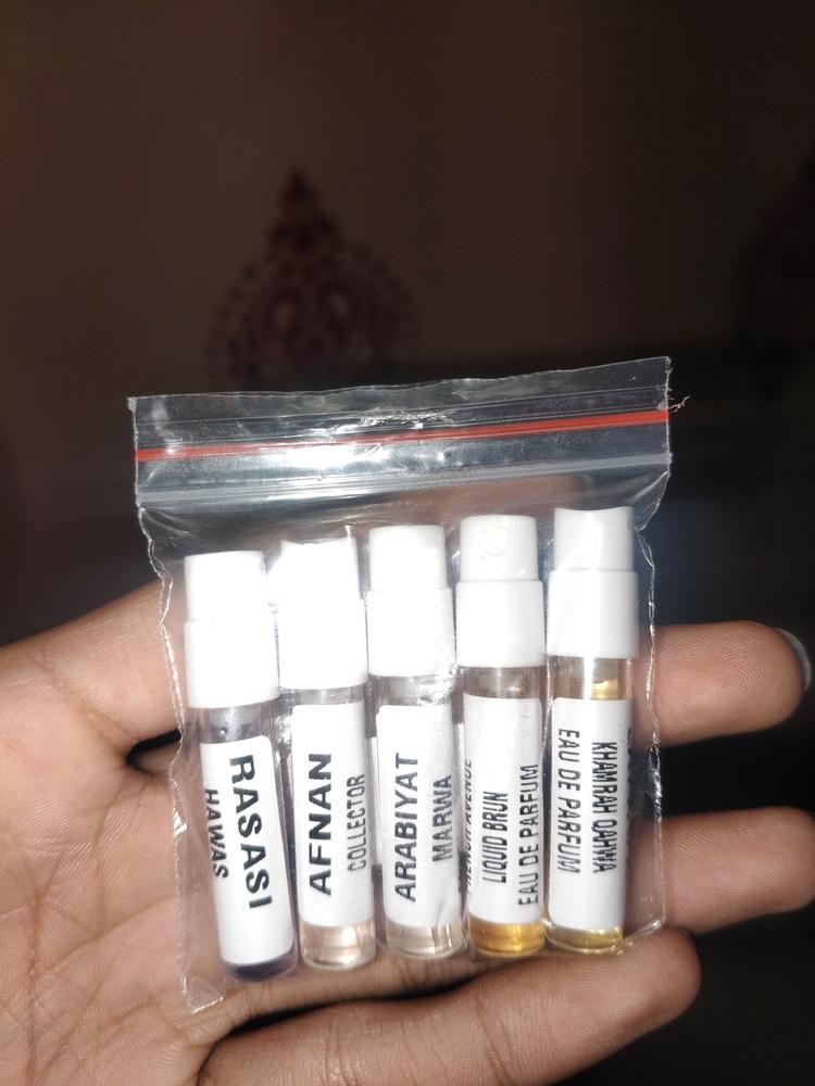 Best of Middle East Sampling Set( Hawas, Liquid Brun, Marwa, Khamrah Qahwa, Collector Edition) 5 x 1ml - Customer Photo From Prashanth Baradi