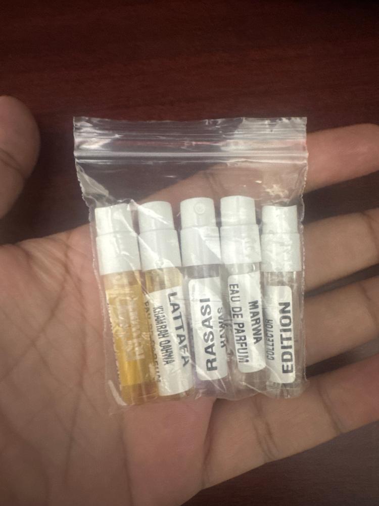 Best of Middle East Sampling Set( Hawas, Liquid Brun, Marwa, Khamrah Qahwa, Collector Edition) 5 x 1ml - Customer Photo From Rahul