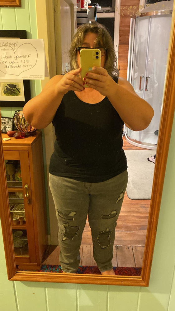 Boyfriend Jeans Patched - Washed Charcoal - Customer Photo From Christine-Jane W.