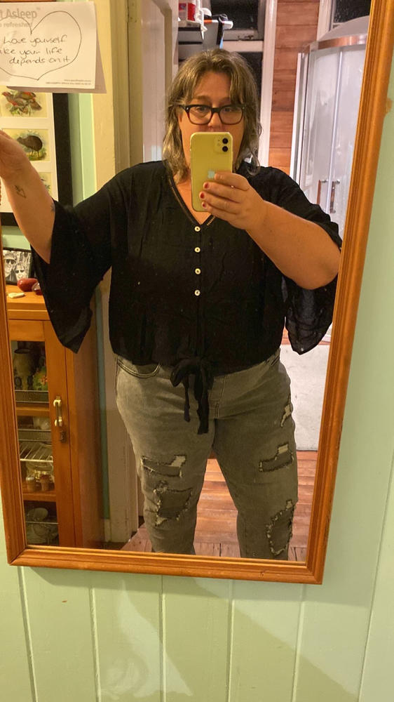 Boyfriend Jeans Patched - Washed Charcoal - Customer Photo From Christine-Jane W.