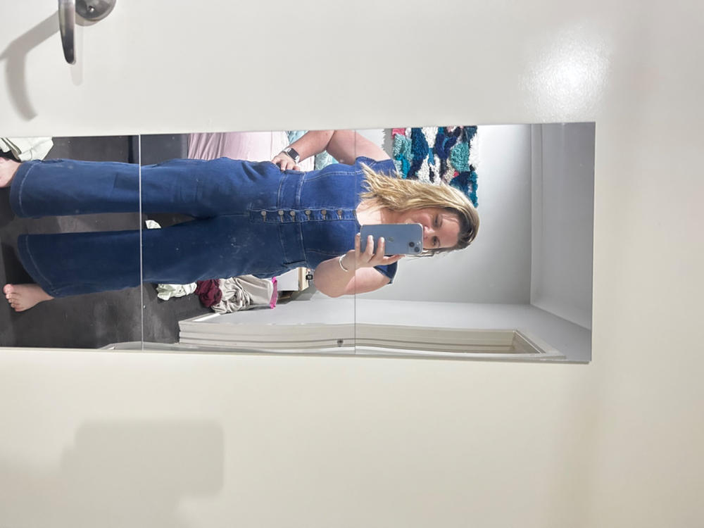 Shaper Denim Jumpsuit Wide Leg - Dark Blue Wash - Customer Photo From Renee I.