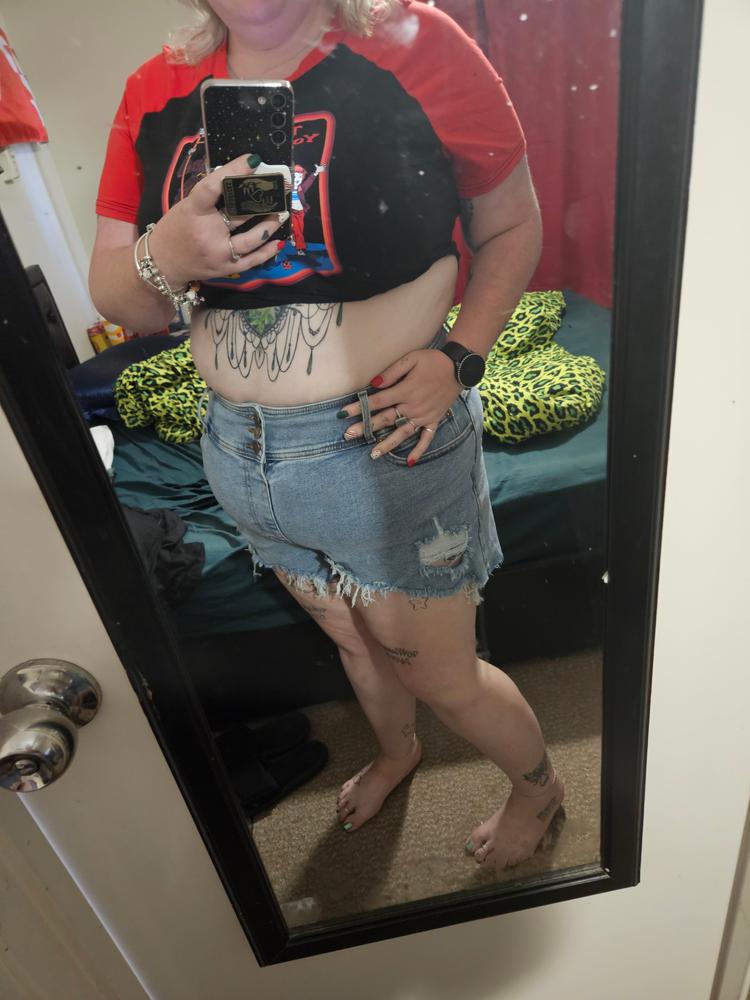 Shaper Denim Short - Distressed Washed Blue - Customer Photo From Rachelle