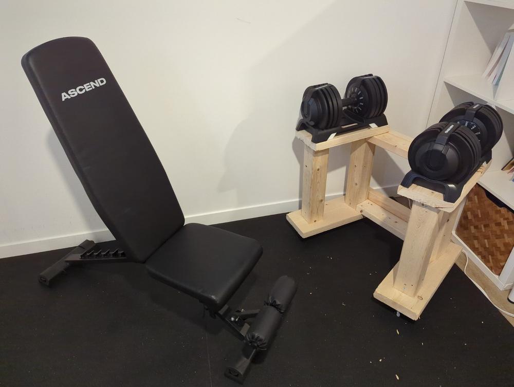 Bundle : Ascend 3-in-1 Adjustable Dumbbells (7 to 52.5 lb) & Bench - Customer Photo From Simon Ouellette Labbé