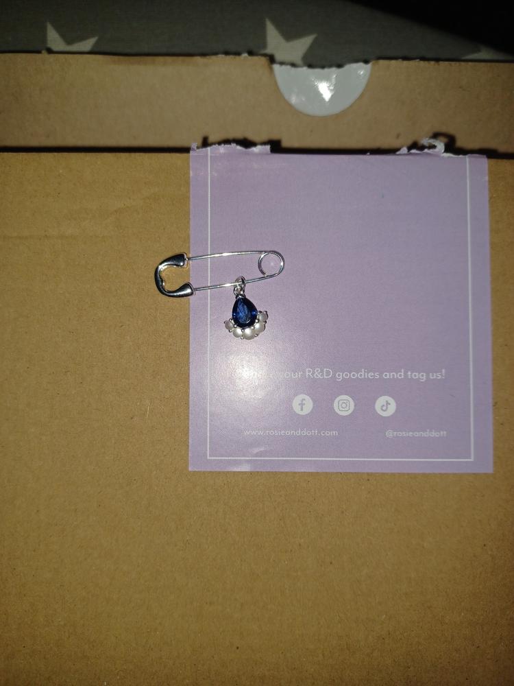 Something Blue Pin - Sapphire Pear (Silver) - Customer Photo From Sarah Ronan