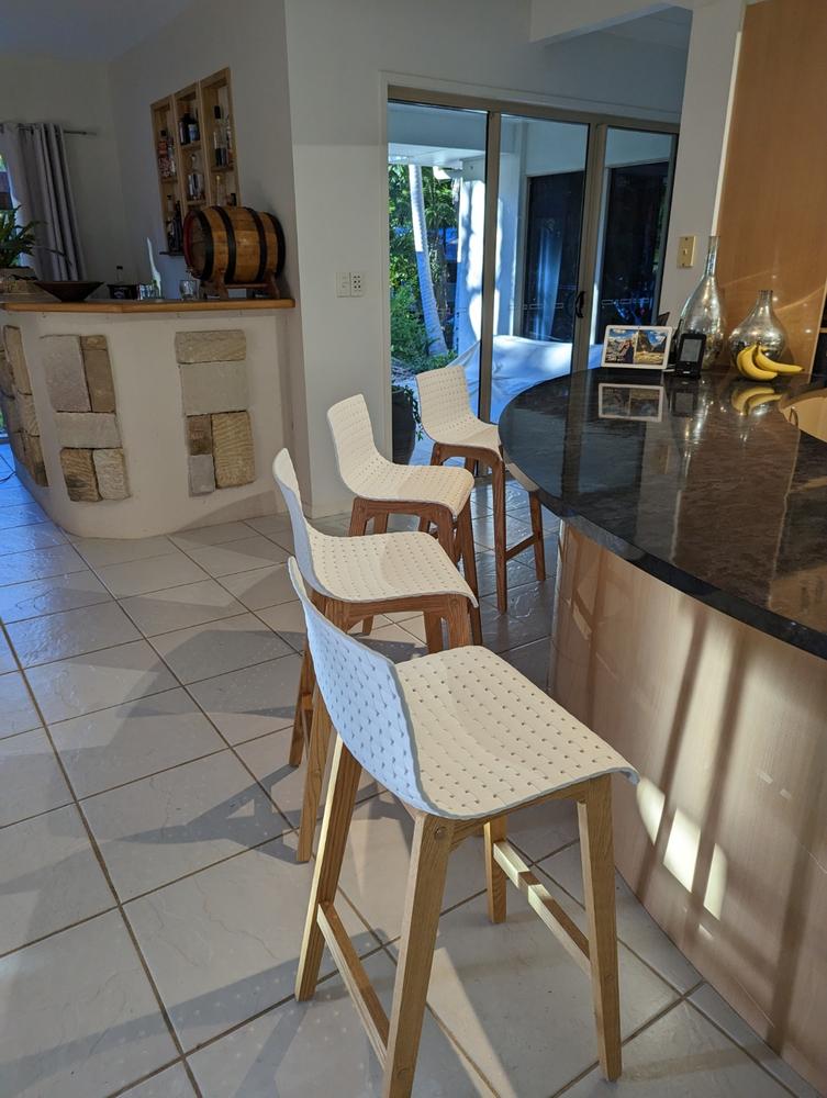 Byron Solid Oak Bar Stool in White Acrylic - Customer Photo From Diane Williams