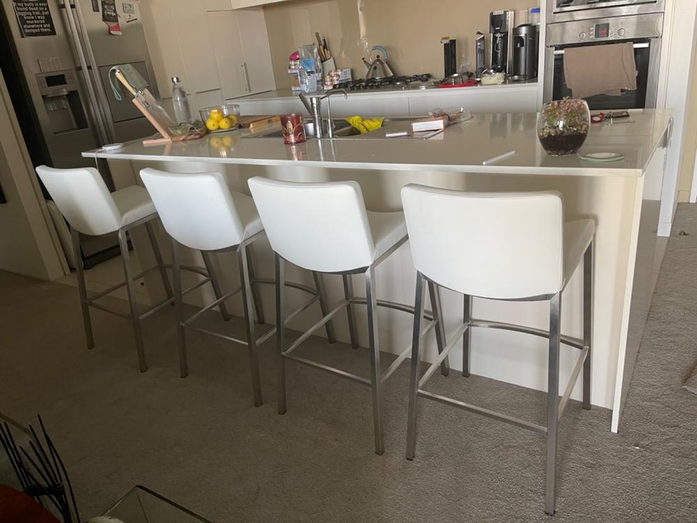 Myles Stainless Steel Bar Stool in White - Customer Photo From Libby Keck