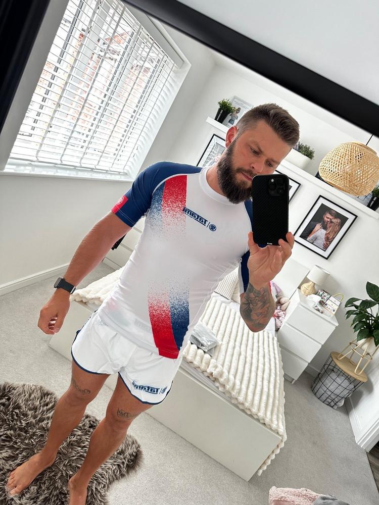 Abstract High Cut Shorts - White & Navy - Customer Photo From Marcin Glebowicz