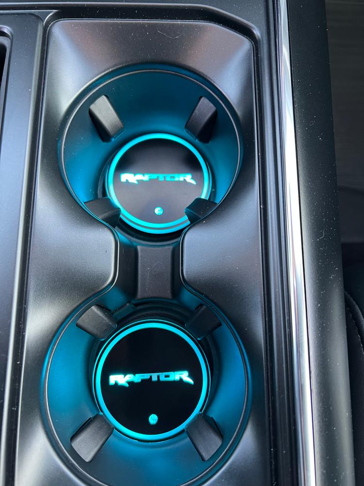 2021 - 2023 F150 Raptor LED Cup Holder Coaster Kit - Customer Photo From Greg McMurray