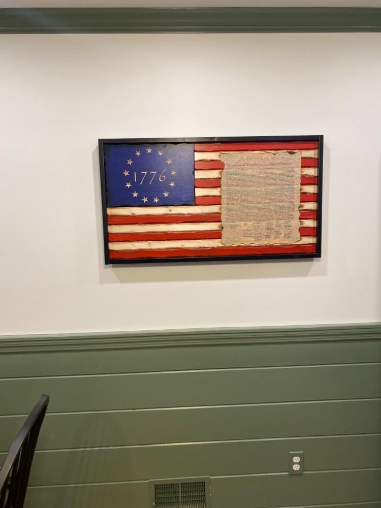 Battle Worn 1776 Declaration of Independence Carved Wood Flag - Customer Photo From Greg E.
