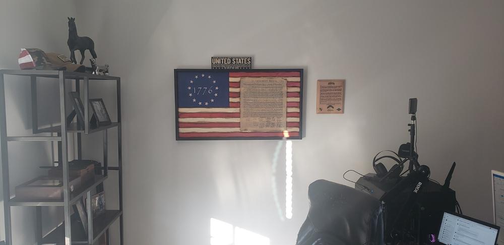 Battle Worn 1776 Declaration of Independence Carved Wood Flag - Customer Photo From Kenneth Cantin
