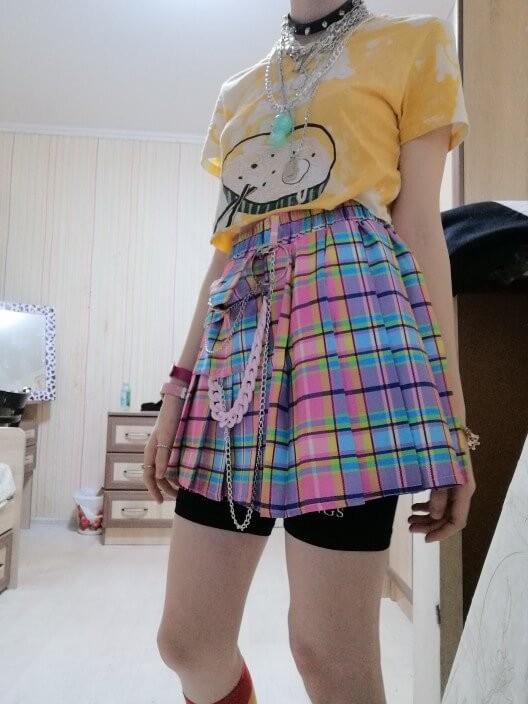 HARAJUKU KAWAII RAINBOW PLAID MINI SKIRT - Cosmique Studio