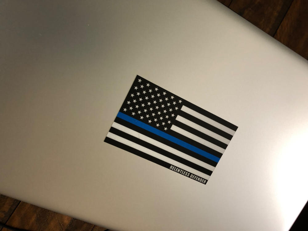 American "Thin Blue Line" Reflective Flag Decal (5"x3") - Customer Photo From Melody Tucker