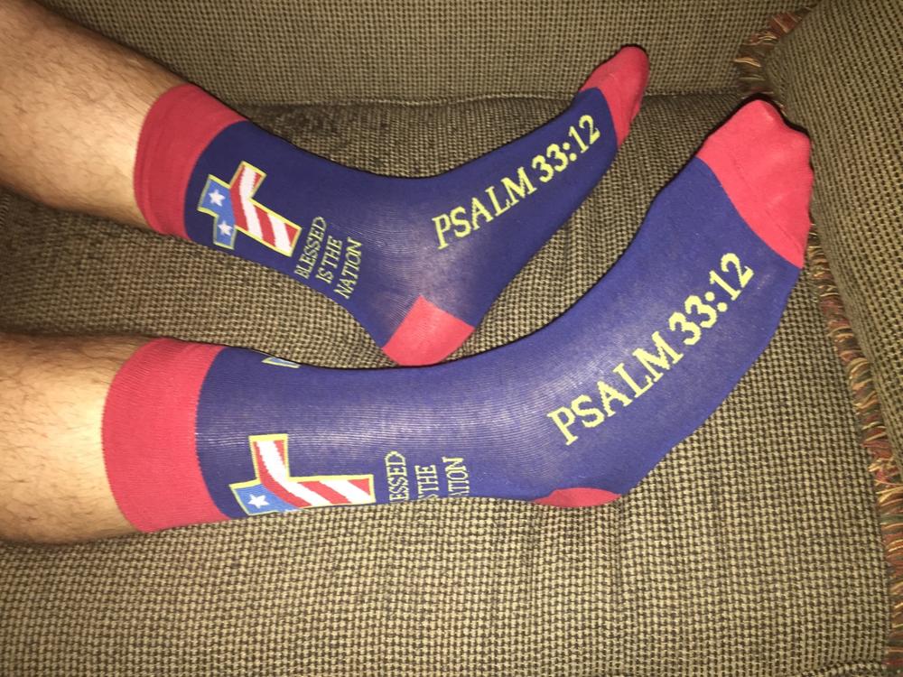 Blessed Is The Nation Socks Unisex Crew Sock - Customer Photo From Cheryl K.