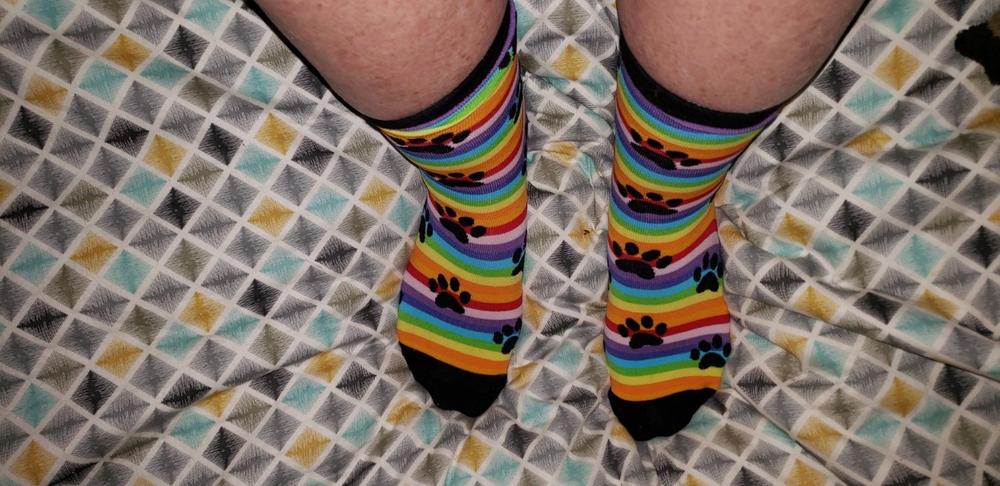 Rainbow Stripe Paw Print Socks Women