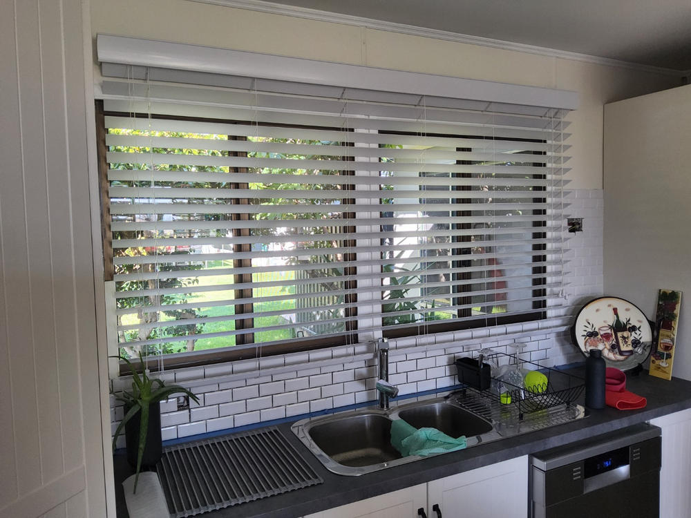 Timber Look Venetian Blind 63mm Slats White - Customer Photo From David Fenner