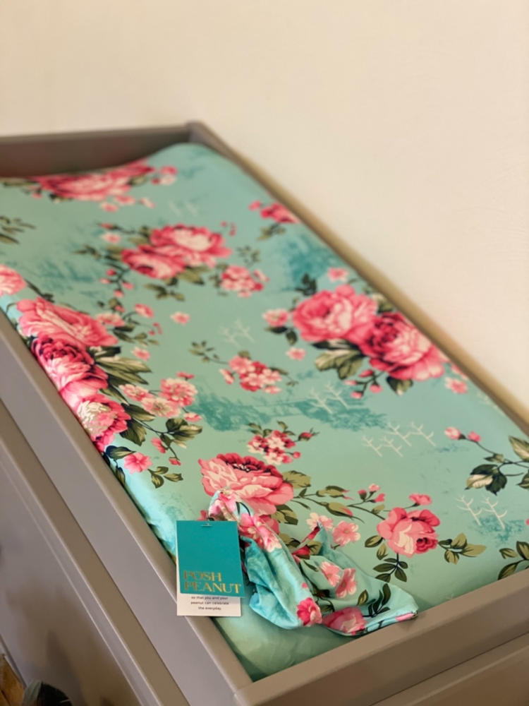 Aqua Floral Changing Pad Cover - Customer Photo From Karyssa Stickle