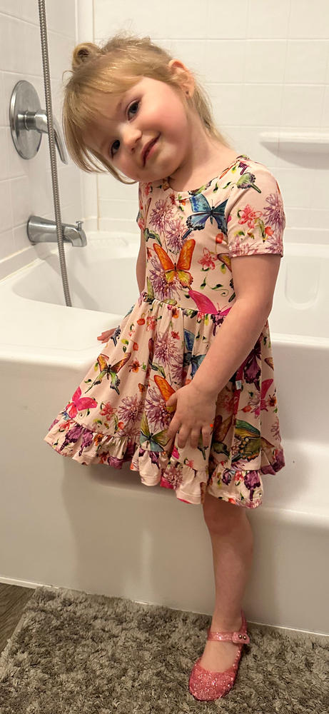 Watercolor Butterfly Short Sleeve Ruffled Twirl Dress - Customer Photo From Jamie McAvoy