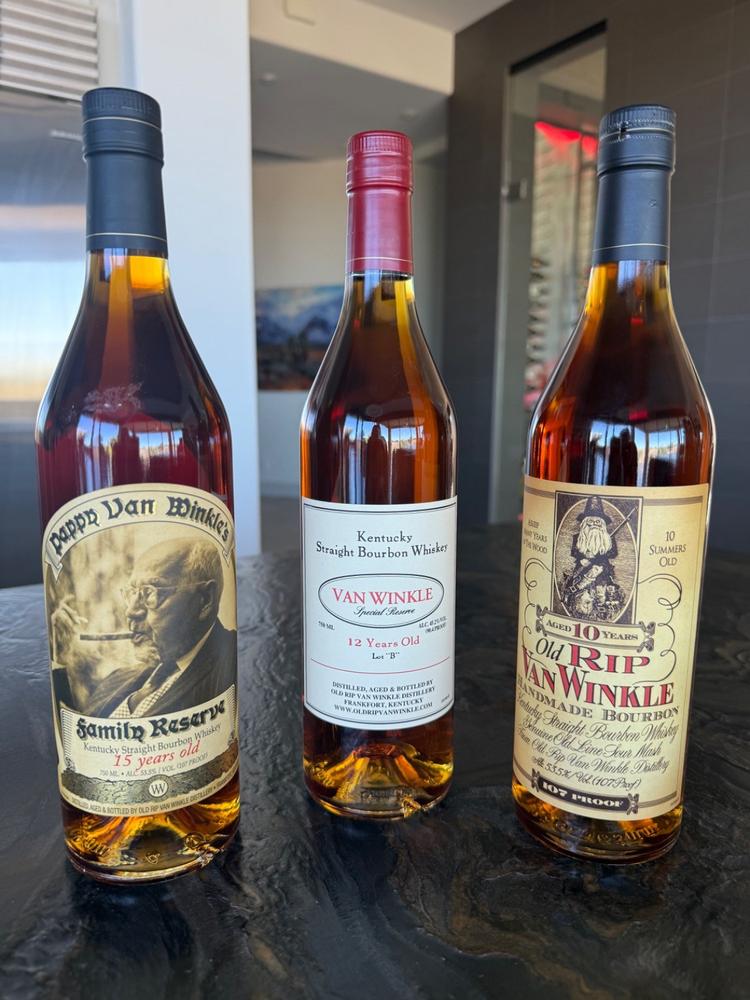 Old RIP Van Winkle 10 Year, Pappy Van Winkle 12 Year Lot B, & Pappy Van Winkle 15 Year 750 mL - Customer Photo From Anonymous