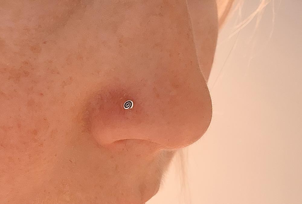 Flush, Flat to the Nose Micro Mini Spiral Silver Nose Stud - Customer Photo From Anonymous