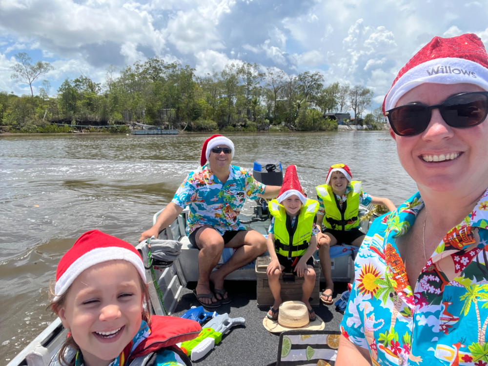 Blue Surfing Santa - Kids Christmas Shirt - Customer Photo From Kim Valinoti