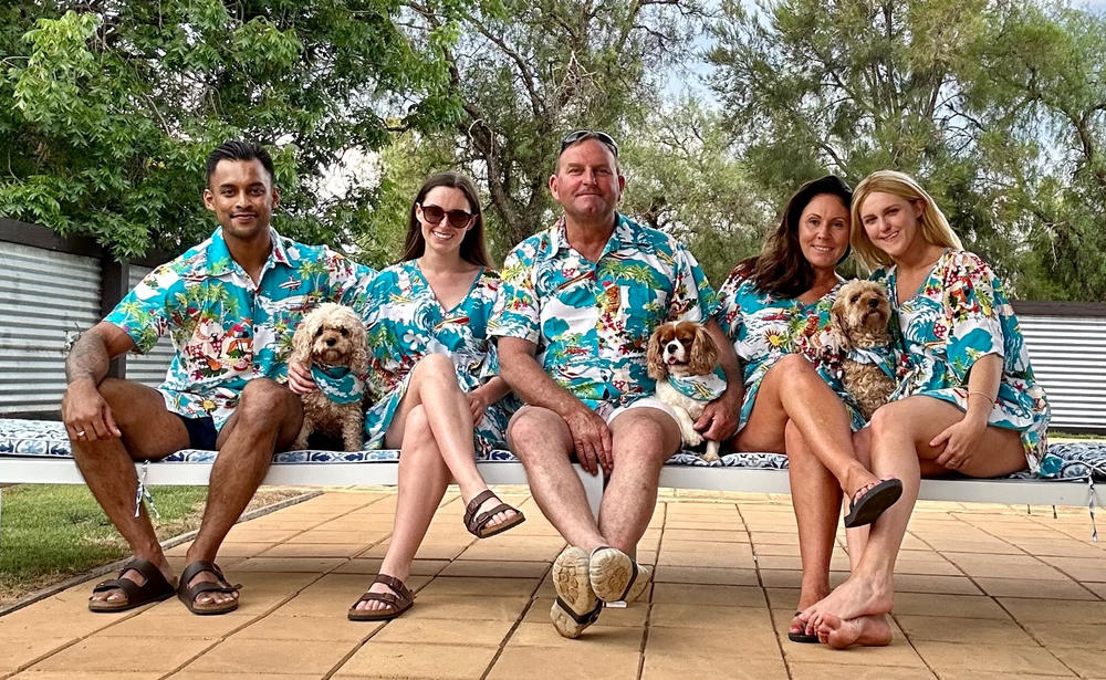 Blue Surfing Santa - Mens Christmas Shirt - Customer Photo From Samara Johnston