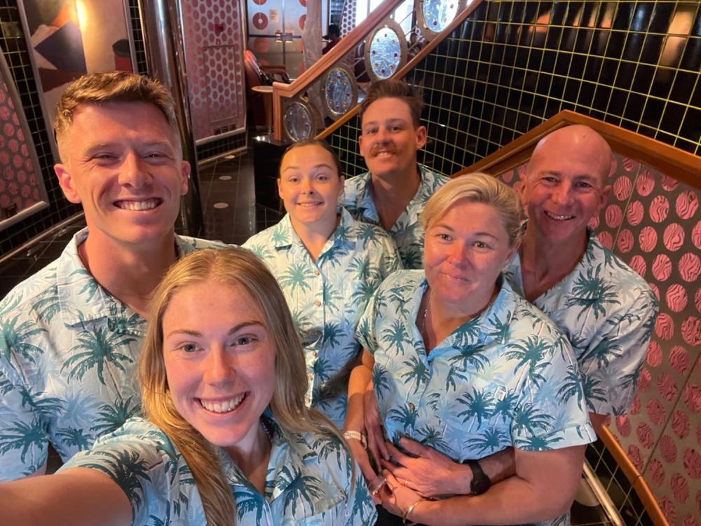 Island Blues - Mens Hawaiian Shirt & Womens Crop Shirt - Customer Photo From Sandy Olsen