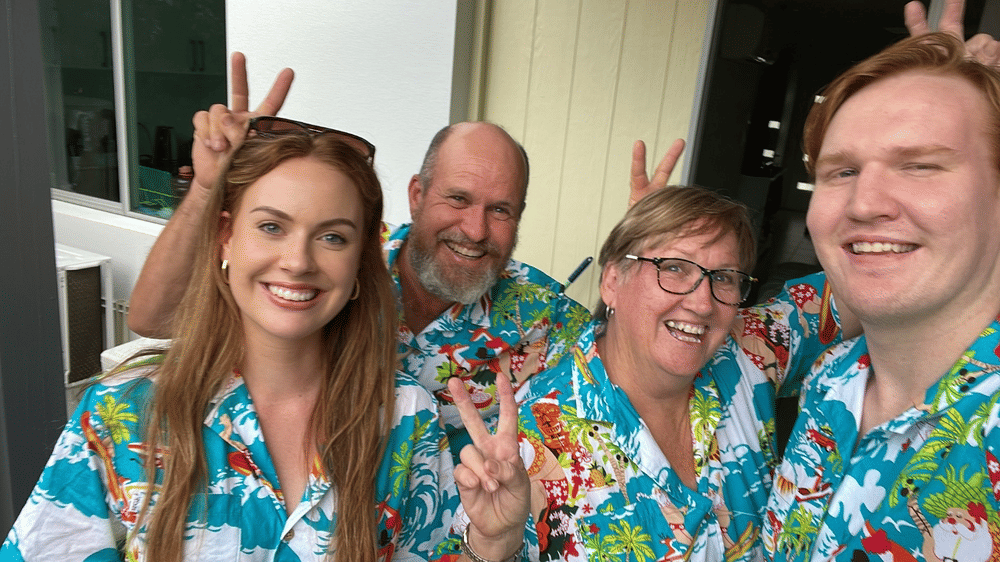 Blue Surfing Santa - Womens Christmas Shirt - Customer Photo From Janice Gillis