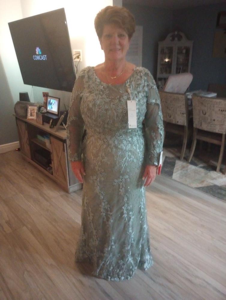 Lara 29924 - Long Sleeve Lace Dress With Lace Appliques
